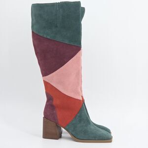 Chelsea Violet Lulu Patchwork Tall Boots Womens Size 6 Suede Leather Disco 70s